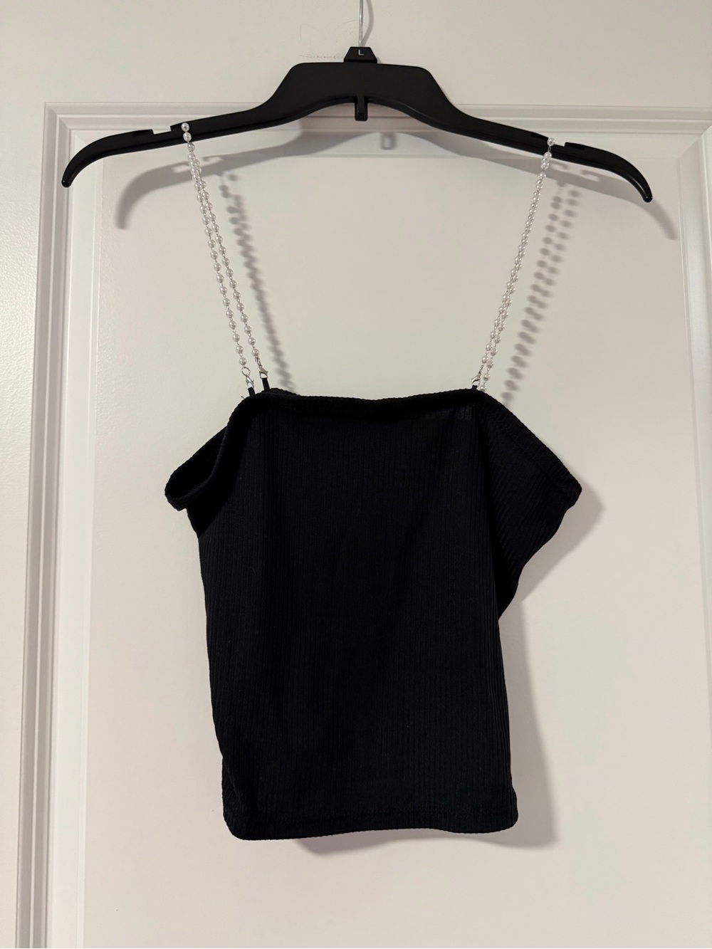 Macy's Black Ribbed Chain-Strap Off-Shoulder Camisole